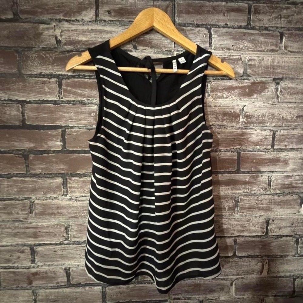 Elle - Sleeveless Blouse Top - Women - S - Black White Stripe Work Office